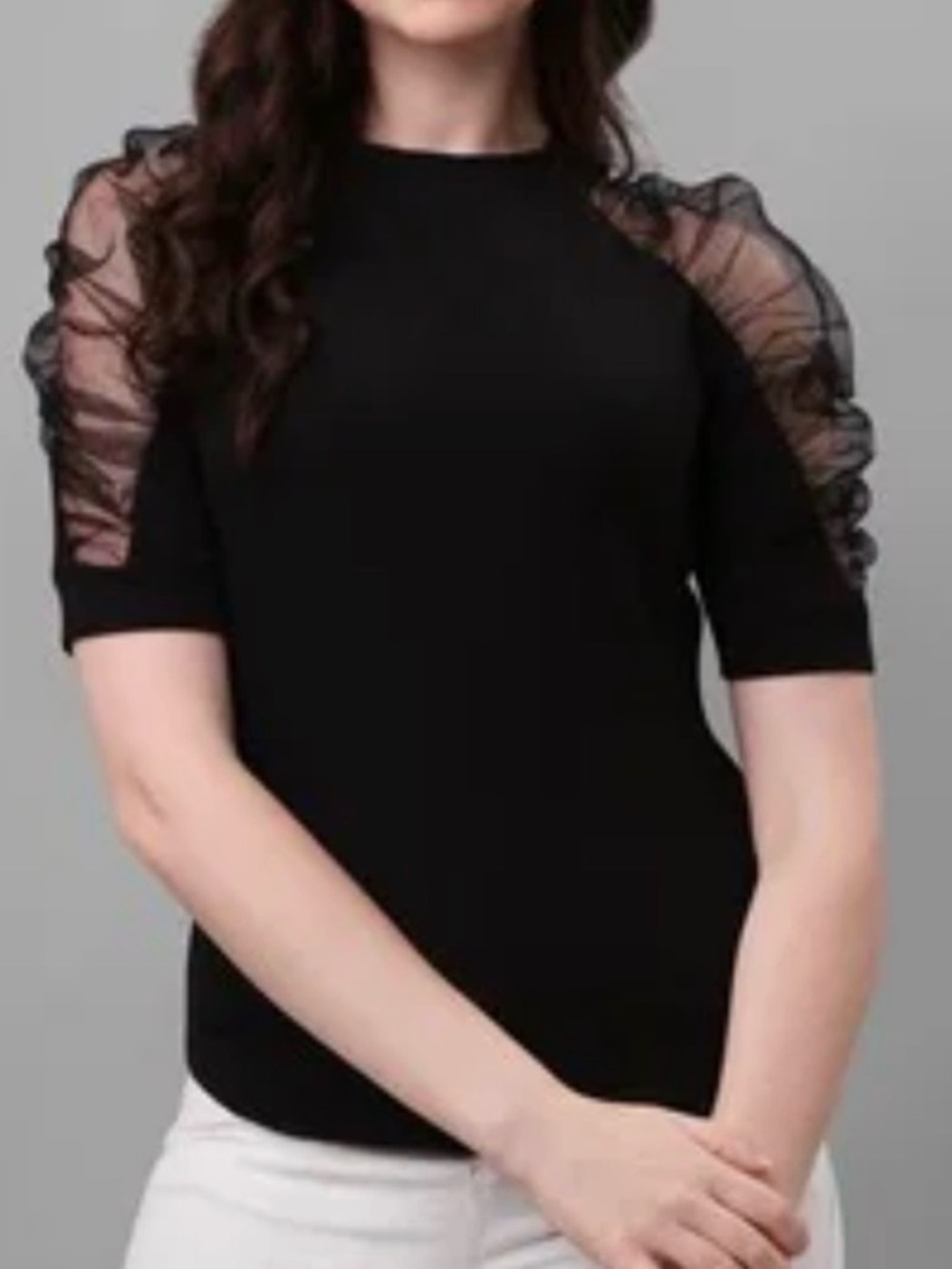 Zara Fancy Puff Sleeve Black Top